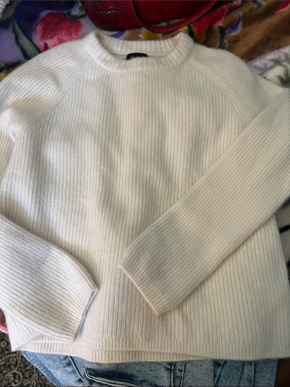 QUINCE Mongolian Cashmere Fisherman Crewneck Sweater Ivory Size Medium